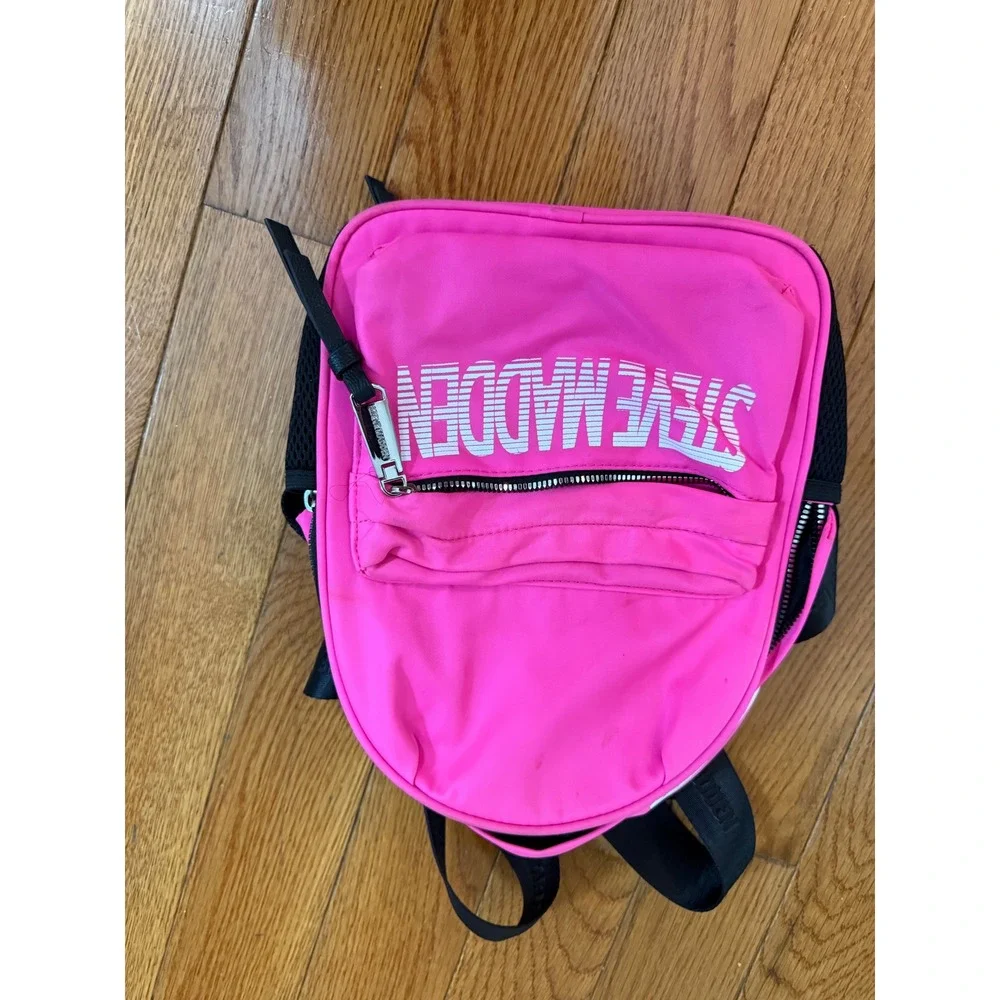Steve Madden Neon Pink Nylon Mini Backpack Logo Print Sporty Y2K Bag